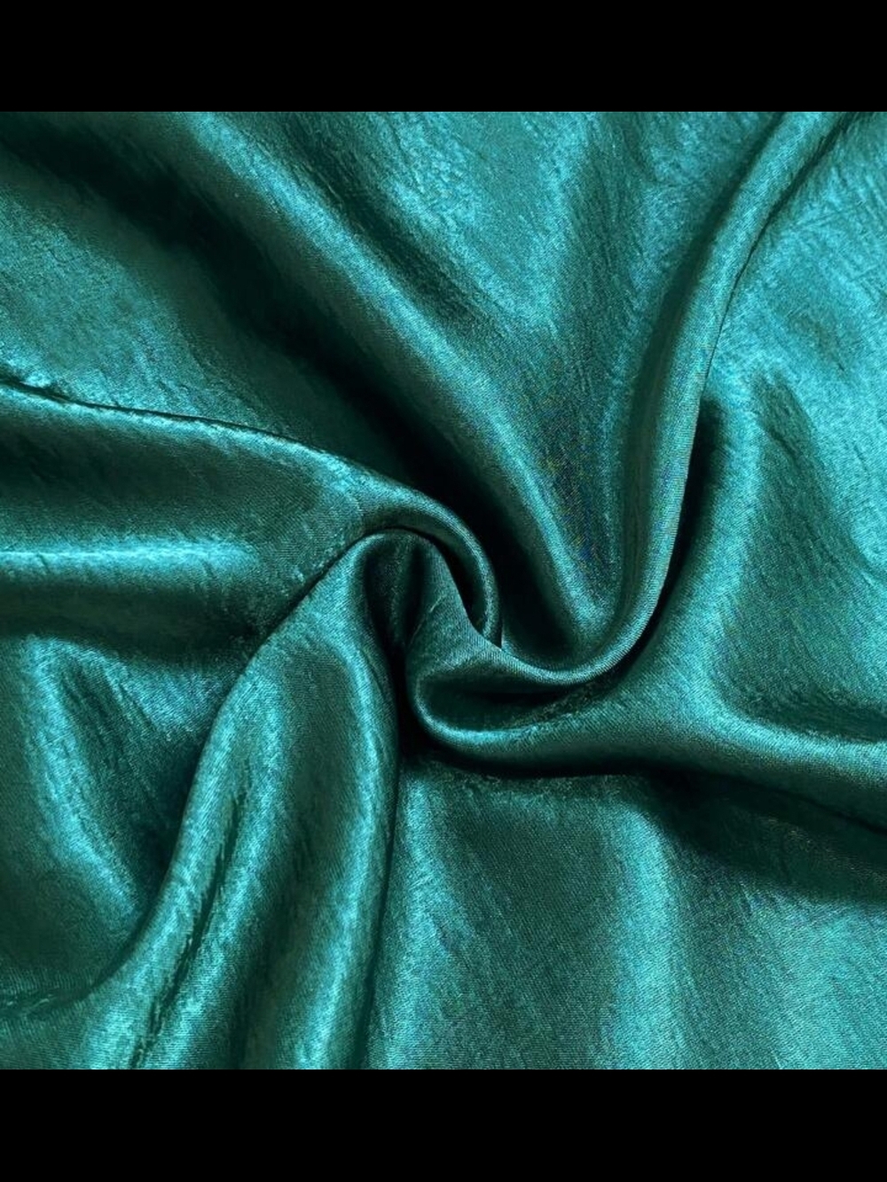 Pearl-Strap Emerald Satin Midi Dress with Sheer Bishop Sleeves - Picture 4 of 5
